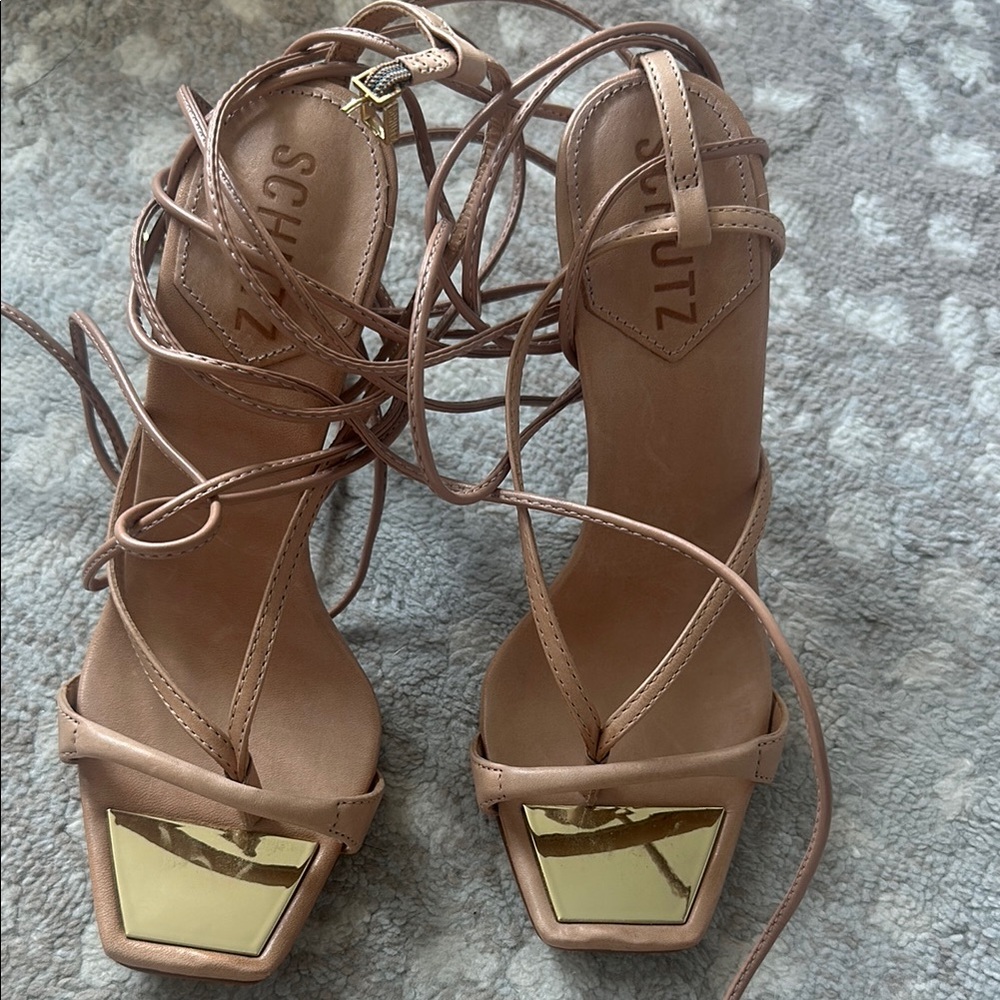 Schutz Women's Nude Lace-Up Heels